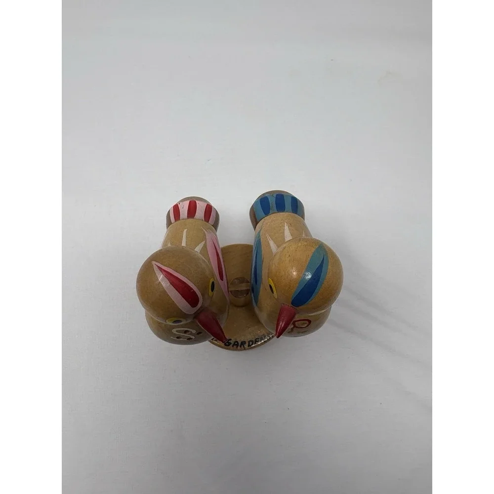 Vintage Hand Painted Wooden Birds Perch Stand‎ Salt & Pepper Retro MCM Unique